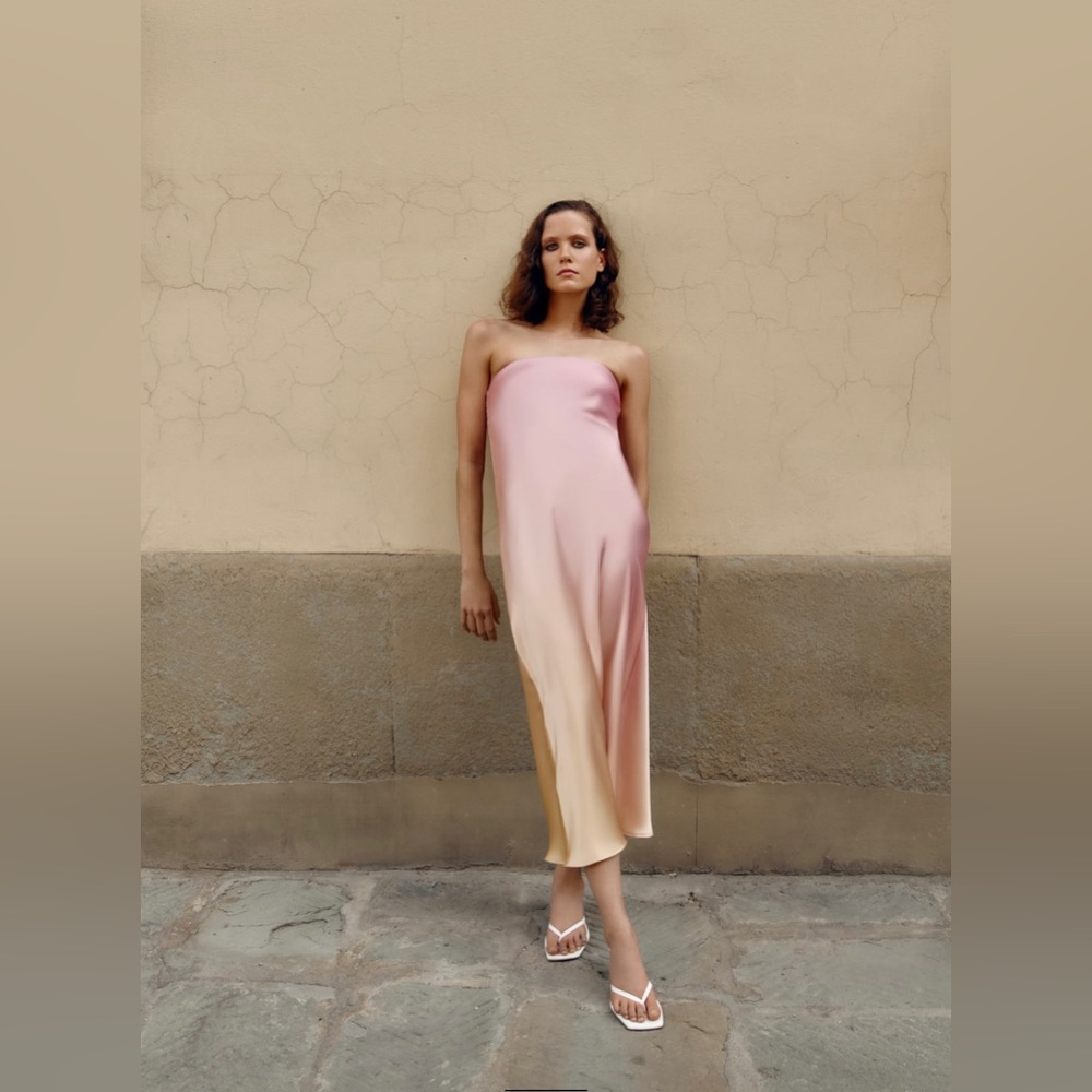 ZARA strapless satin affect dress